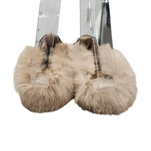 Vertundy Fully Fur-Lined Black Leather Loafers With Gold Buckle Detail Size 6.5 - Picture 4 of 10